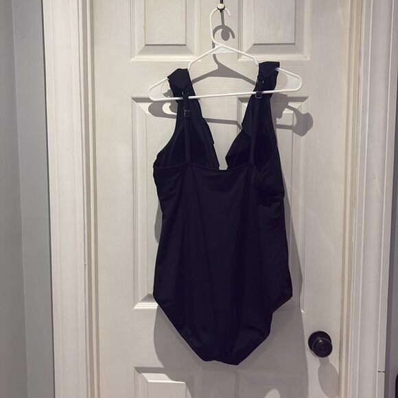 Jantzen one piece swimsuit with flounce ruffle Plunging V-neckline SZ 18 - Picture 3 of 9